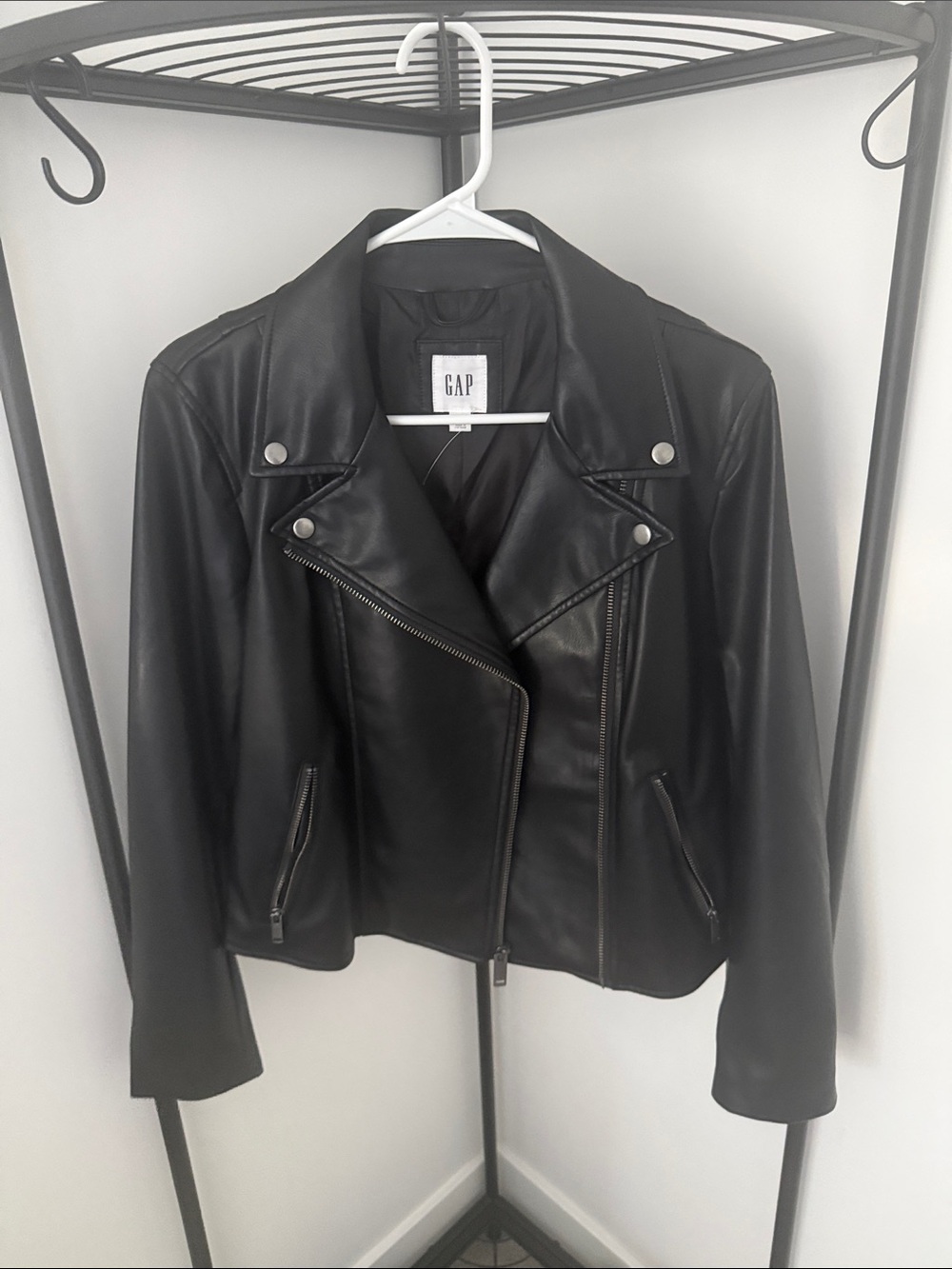 GAP Black Faux Leather Moto Jacket with Zip Details